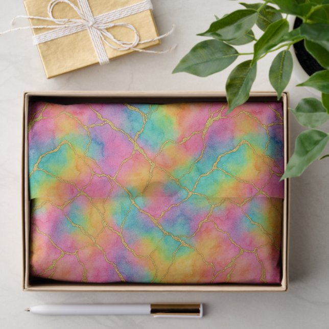 Aqua Turquoise Blue Pink Yellow Purple Gold Marble Tissue Paper (Gift)