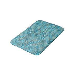 Aqua Turquoise Blue Taupe Curved Lines Pattern Bath Mat