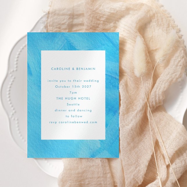 Aqua Turquoise Blue Watercolor Minimalist Wedding Invitation (Creator Uploaded)