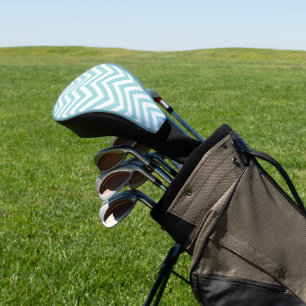 Aqua Turquoise Blue White Thin Chevron Stripes Golf Head Cover