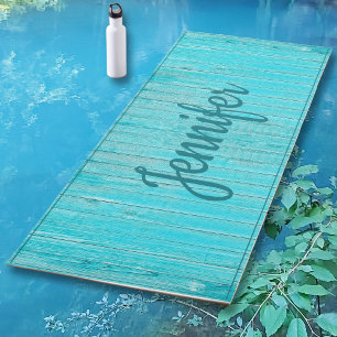 Aqua Turquoise Blue Wood Personalised Yoga Mat