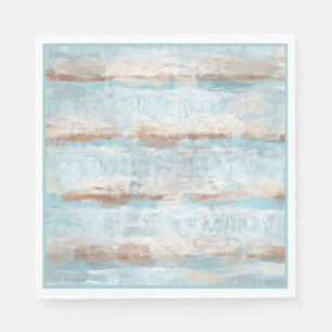 Aqua Turquoise Brown White Watercolor Stripes Art Napkin