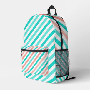 AQUA TURQUOISE CORAL WHITE STRIPES PRINTED BACKPACK