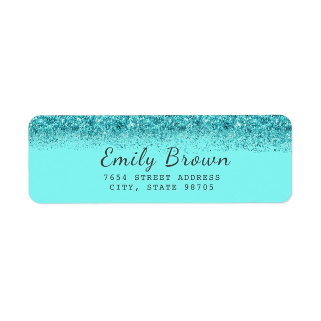 Aqua Turquoise Faux Glitter Return Address Label (Front)