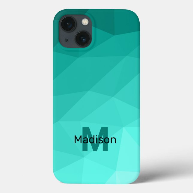 Aqua Turquoise Gradient Geometric Mesh Monogram Case-Mate iPhone Case (Back)