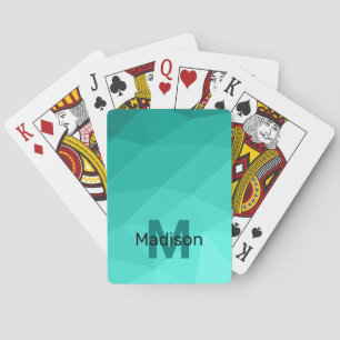 Aqua Turquoise Gradient Geometric Mesh Monogram Playing Cards