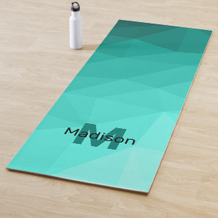 Aqua Turquoise Gradient Geometric Mesh Monogram Yoga Mat