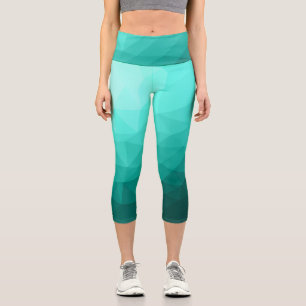 Aqua Turquoise Gradient Geometric Mesh Pattern Capri Leggings