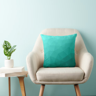 Aqua Turquoise Gradient Geometric Mesh Pattern Cushion