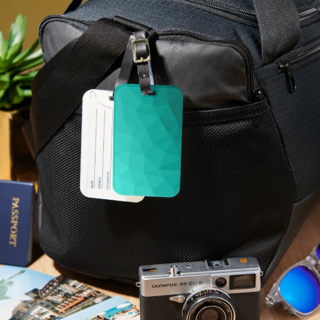 Aqua Turquoise Gradient Geometric Mesh Pattern Luggage Tag (Front & Back)