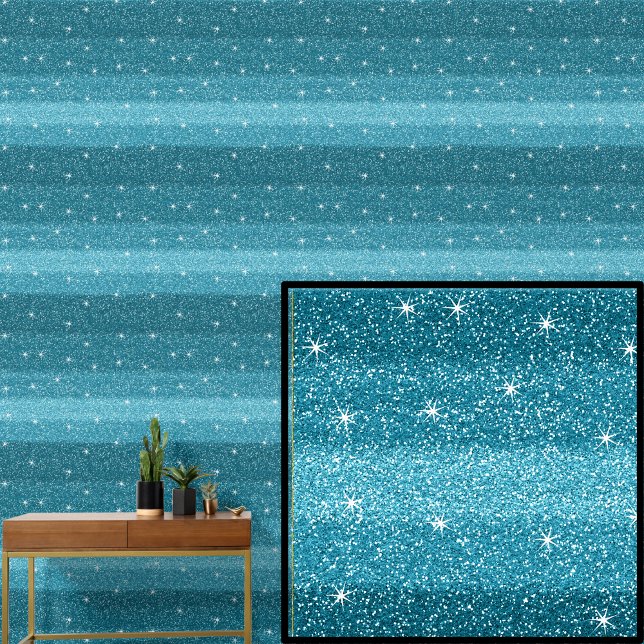 Aqua Turquoise Green Blue Lines with Sparkle Stars Wallpaper (Creator Uploaded)