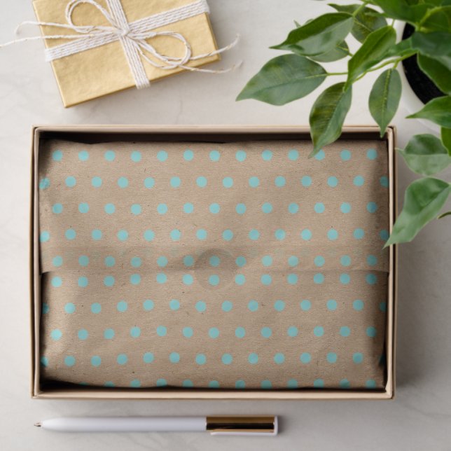 Aqua Turquoise Green Dots Faux Rustic Brown Kraft Tissue Paper (Gift)