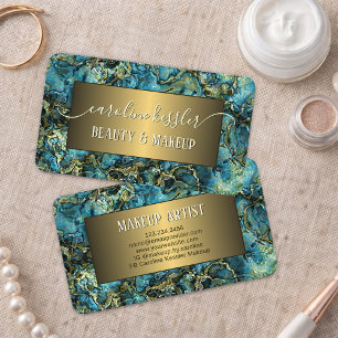 Aqua Turquoise Green Teal Blue Gold Marbled Business Card