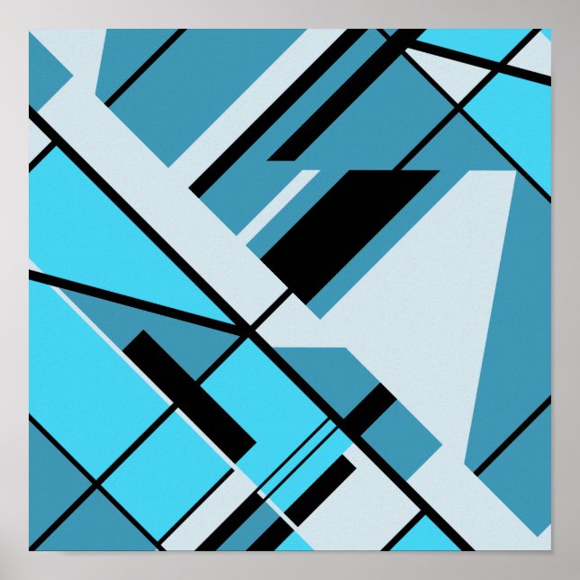 Aqua Turquoise Grey with Black Diagonal Design Poster (Front)