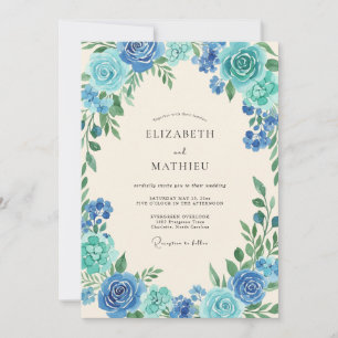 Aqua Turquoise Leafy Wedding Invitation