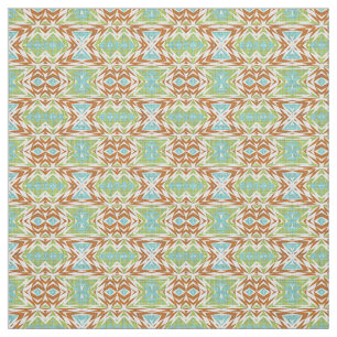 Aqua Turquoise Lime Green Orange White Ethnic Look Fabric