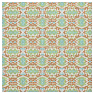 Aqua Turquoise Lime Green Orange White Ethnic Look Fabric
