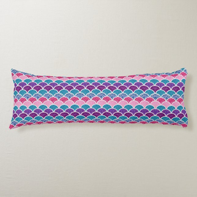 aqua turquoise pink purple mermaid scales body cushion (Front)