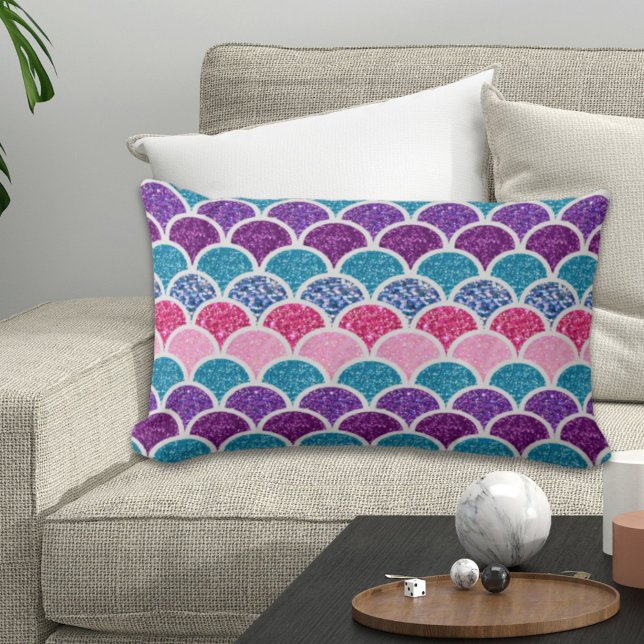 aqua turquoise pink purple mermaid scales lumbar cushion (aqua turquoise pink purple mermaid scales lumbar pillow)