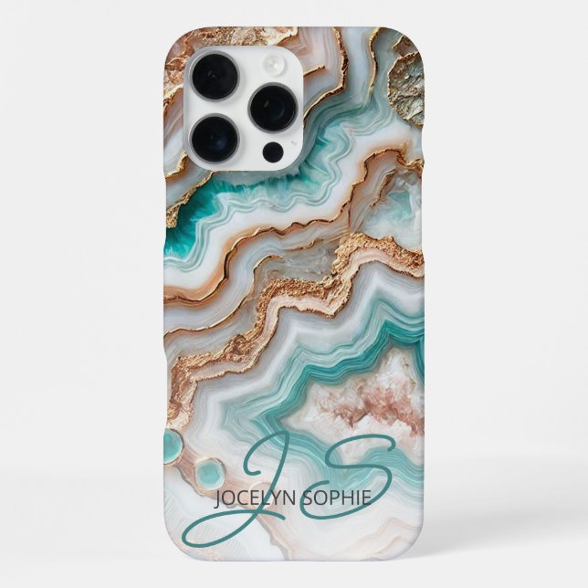 Aqua Turquoise Pink Rose Gold Marble Art Pattern iPhone Case (Back)