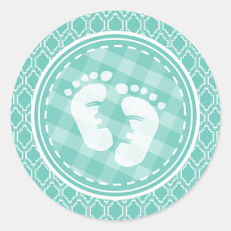 Aqua Turquoise Retro Baby Feet Baby Shower Classic Round Sticker