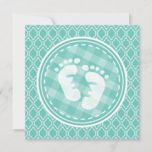 Aqua Turquoise Retro Baby Feet Baby Shower Invitation