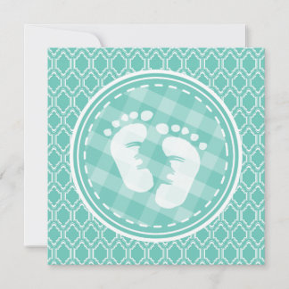 Aqua Turquoise Retro Baby Feet Baby Shower Invitation
