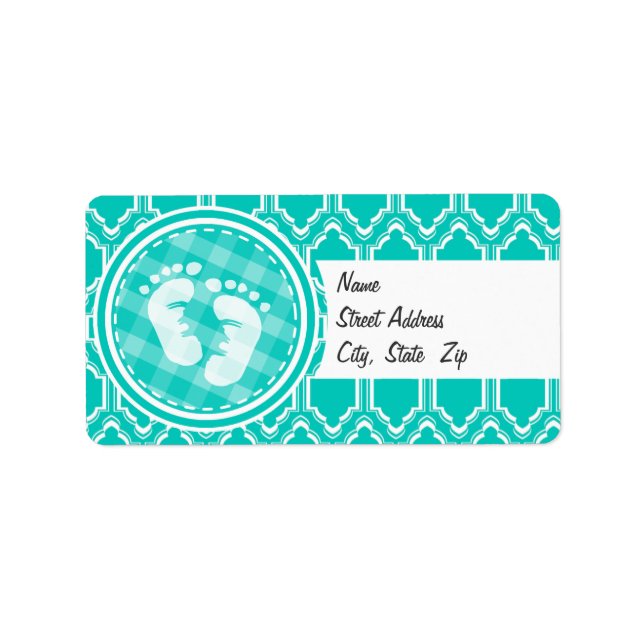 Aqua Turquoise Retro Baby Feet Baby Shower Label (Front)