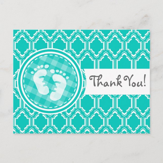 Aqua Turquoise Retro Baby Feet Baby Shower Postcard (Front)