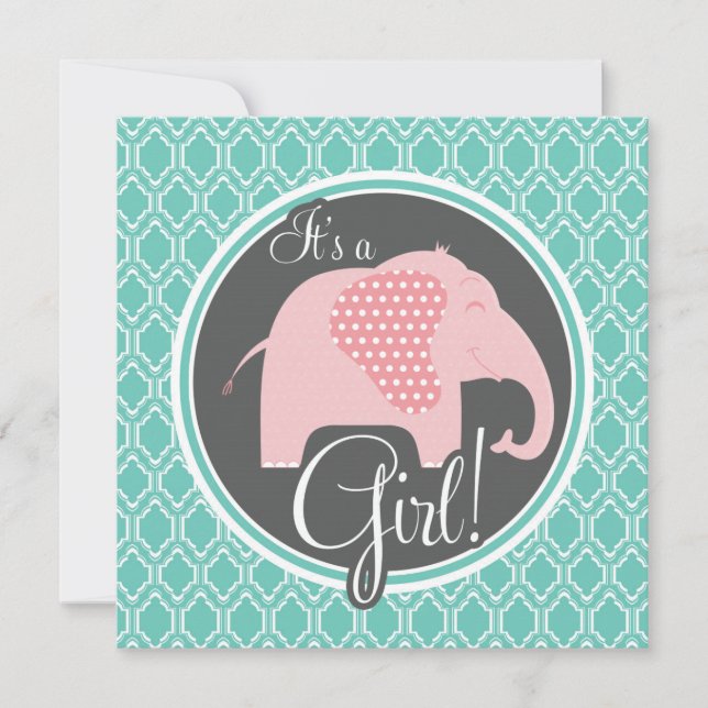 Aqua Turquoise Retro Baby Girl Elephant Shower Invitation (Front)