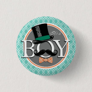 Aqua Turquoise Retro Funny Boy Baby Shower 3 Cm Round Badge