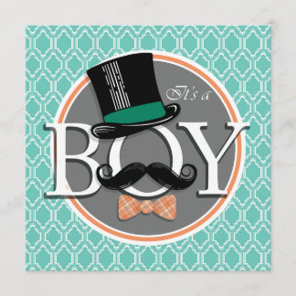 Aqua Turquoise Retro Funny Boy Baby Shower Invitation