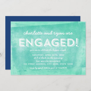 Aqua Turquoise Rolled Ink  Engagement Party Invitation