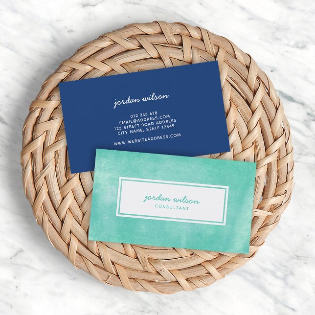 Aqua Turquoise Rolled Ink Modern Business Card (Creator Uploaded)