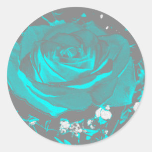 Aqua Turquoise Rose Roses Blossoms Flower Flowers Classic Round Sticker