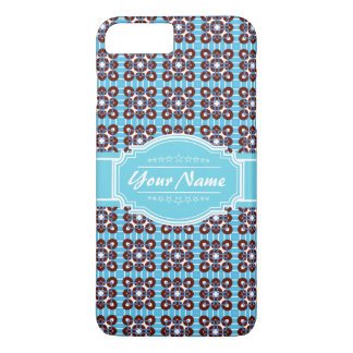 Aqua Turquoise Squares Pattern Personalised iPhone 8 Plus/7 Plus Case