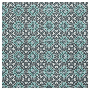 Aqua Turquoise Teal Blue Moroccan Mosaic Pattern Fabric