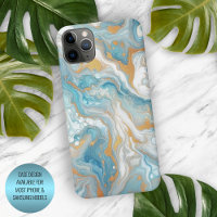 Aqua Turquoise Teal Blue White Gold Marble Pattern