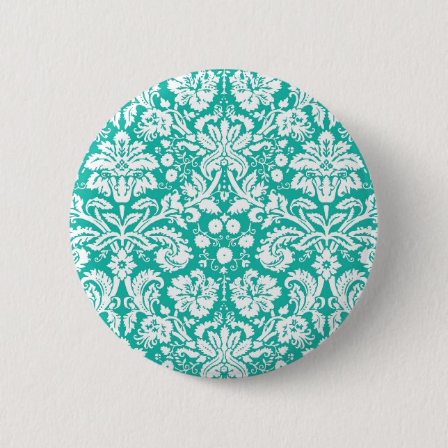 Aqua Turquoise Teal damask pattern 6 Cm Round Badge (Front)