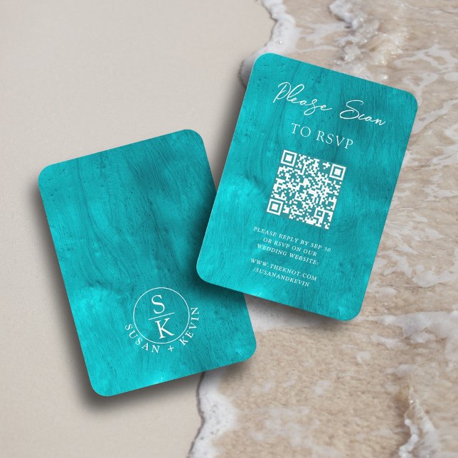 Aqua Turquoise & Teal Watercolor Website QR Code Enclosure Card (Creator Uploaded)