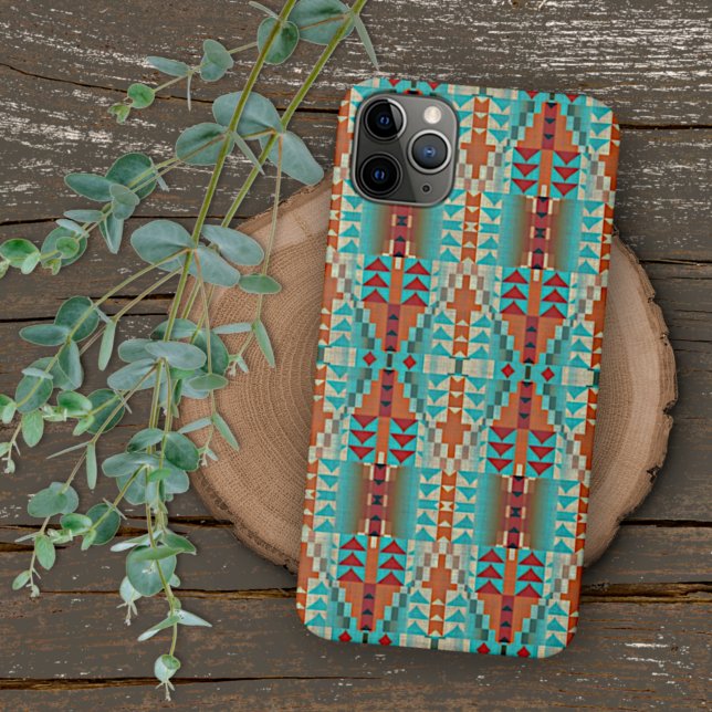 Aqua Turquoise Terracotta Burnt Orange Tribal Art Case-Mate iPhone Case (Creator Uploaded)