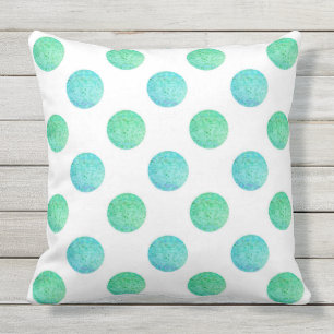 Aqua Turquoise Textured Watercolor Polka Dots Cushion