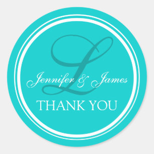 Aqua Turquoise Thank You Stickers for Weddings