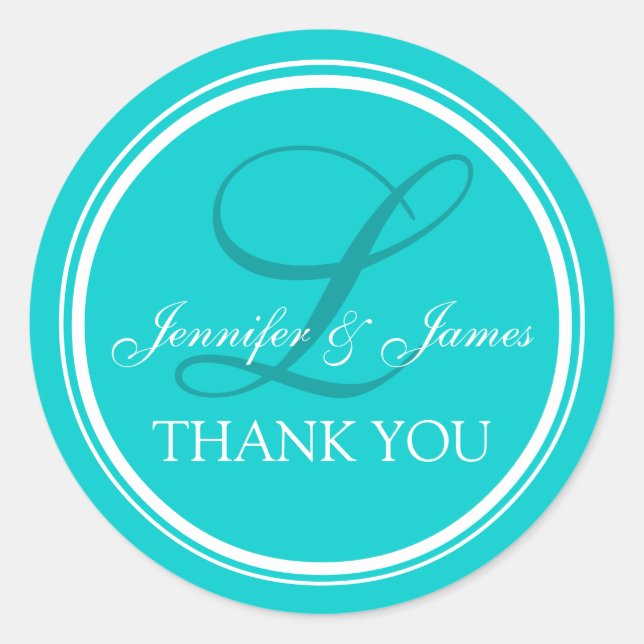 Aqua Turquoise Thank You Stickers for Weddings (Front)