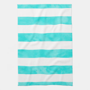 Aqua Turquoise Watercolor Stripes Tea Towel