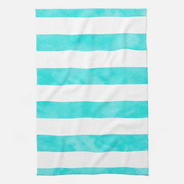 Aqua Turquoise Watercolor Stripes Tea Towel (Vertical)