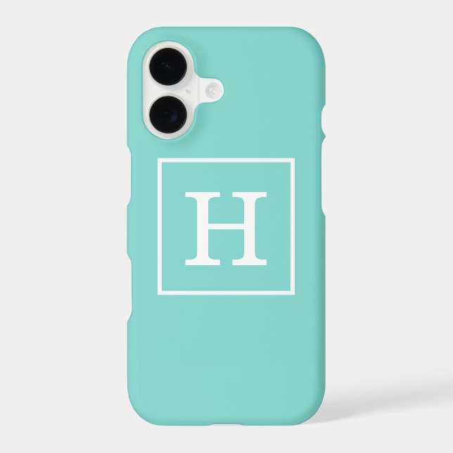Aqua Turquoise White Framed Initial Monogram (Back)