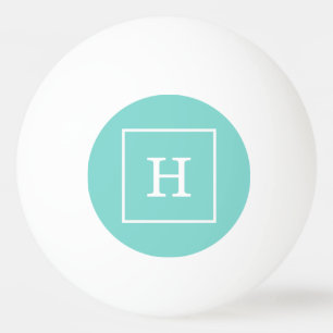 Aqua Turquoise White Framed Initial Monogram Ping Pong Ball