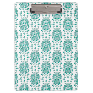 Aqua TurquoiseRose Floral Damask Style Pattern Clipboard