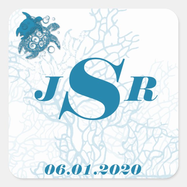 Aqua Turtle Love Monogram Sticker (Front)